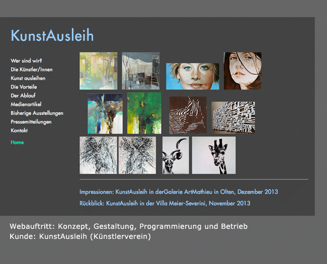 Webauftritt und Betrieb für KunstAusleih: Eingangsseite