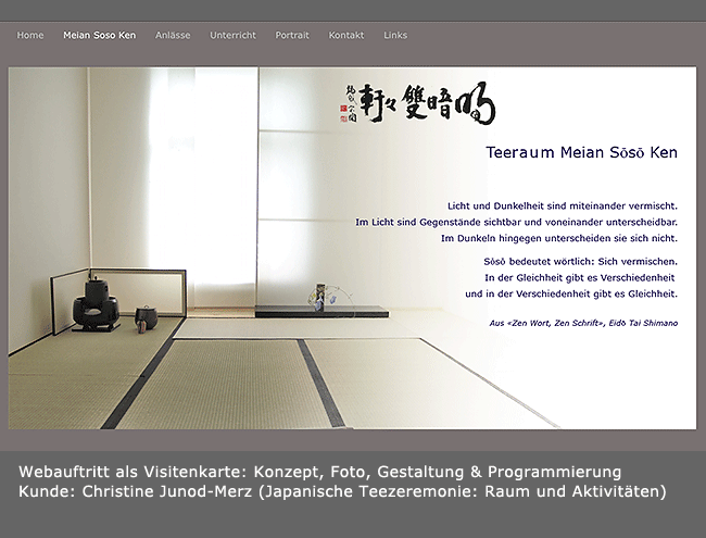 Webauftritt als Visitenkarte mit Aktivitäten und Teeraum: Eine Seite